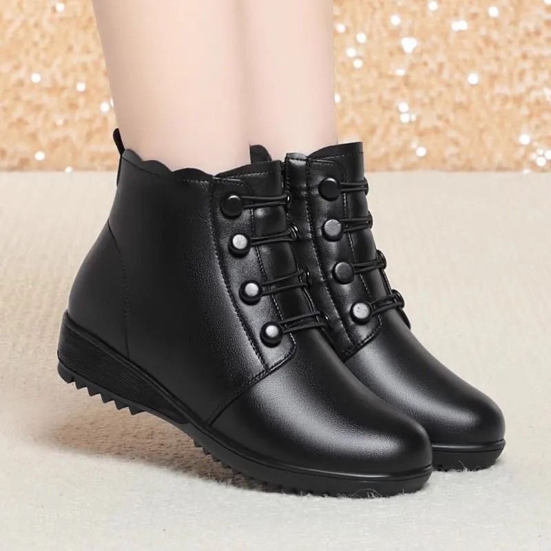 冬季平底妈妈棉靴保暖加厚女士棉鞋加绒妈妈鞋平底防滑中老年棉靴