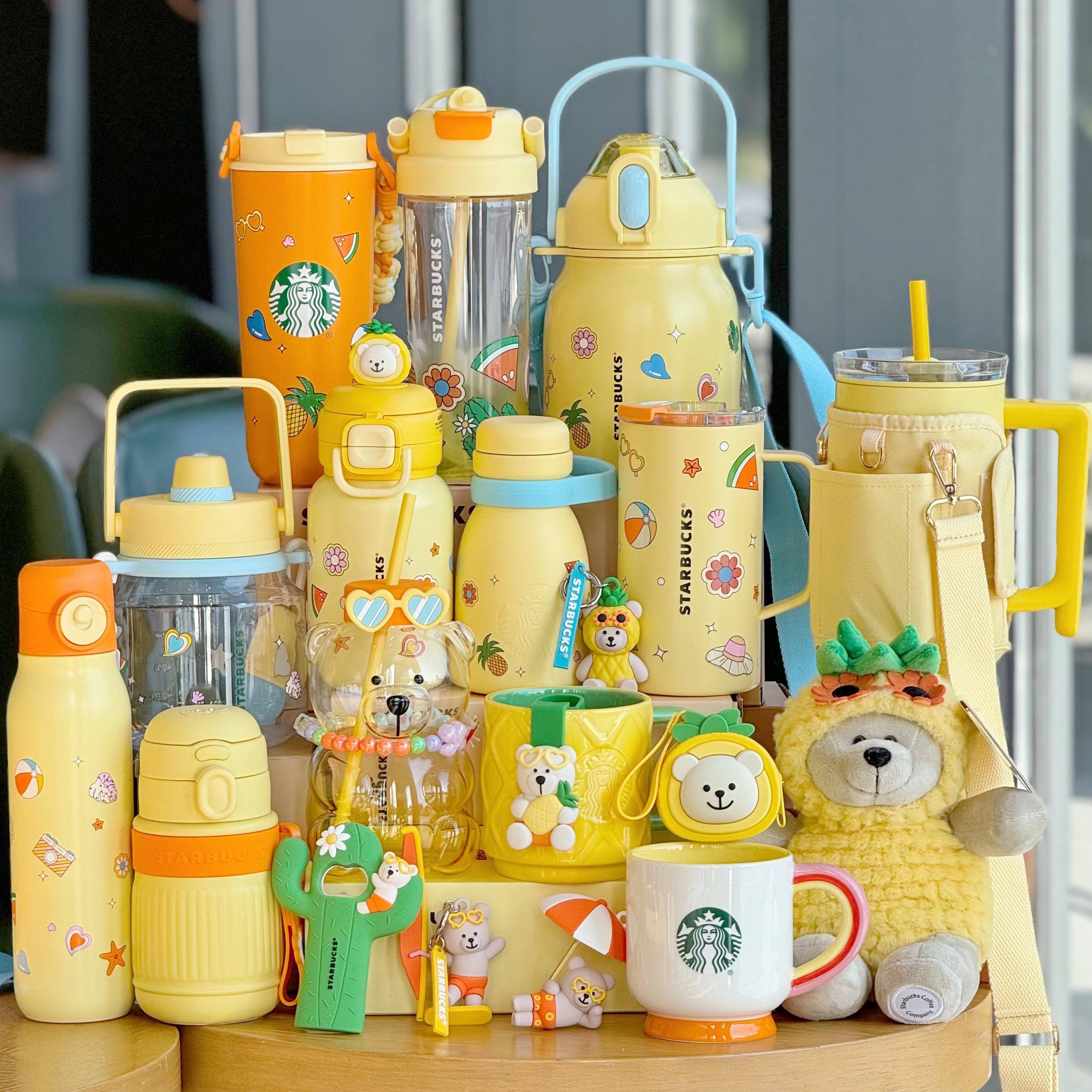 星巴克杯子2025热带风情儿童陶瓷马克杯玻璃吸管不锈钢保温随行杯