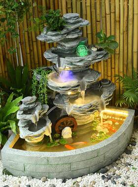 庭院鱼池造景装饰假山流水喷泉户外阳台循环水景观风水轮生财摆件