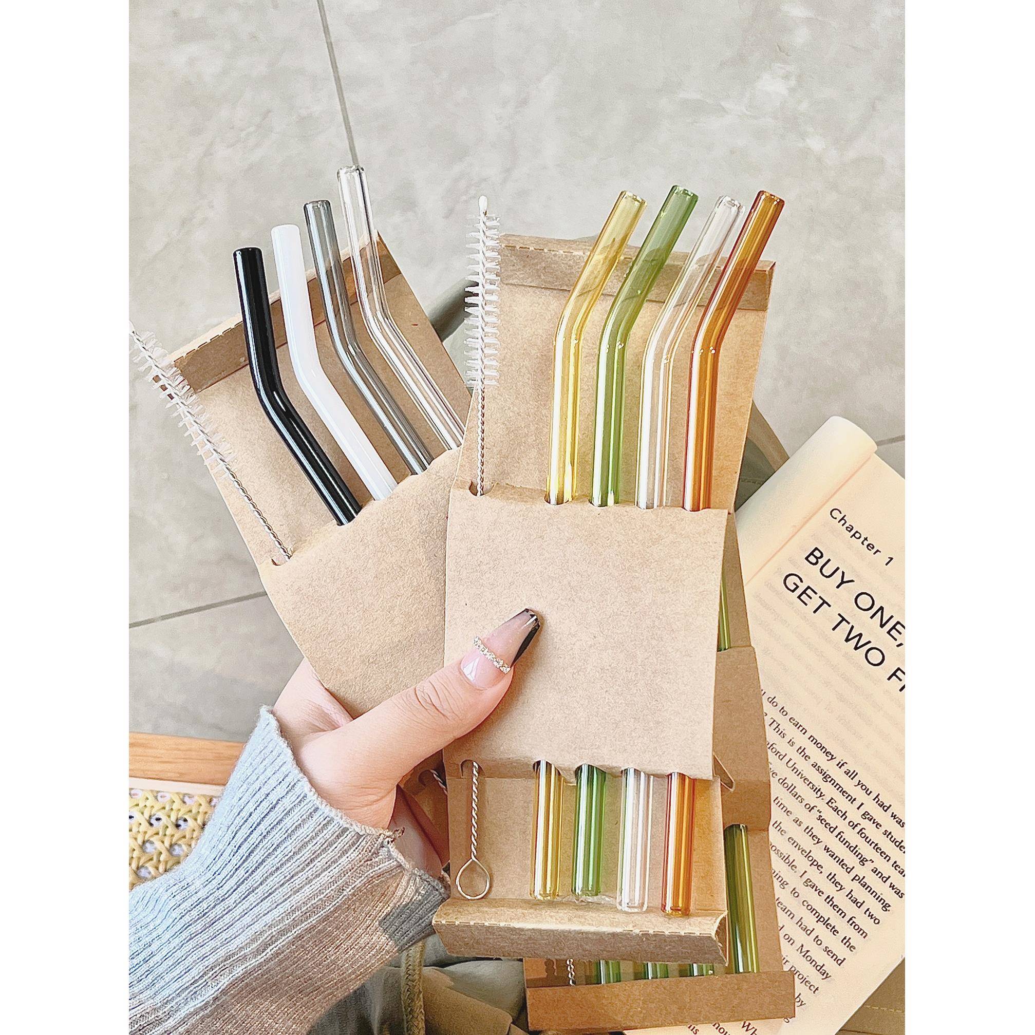 高硼硅玻璃吸管弯曲加厚食品级耐高温奶茶饮管循环使用配件长20cm