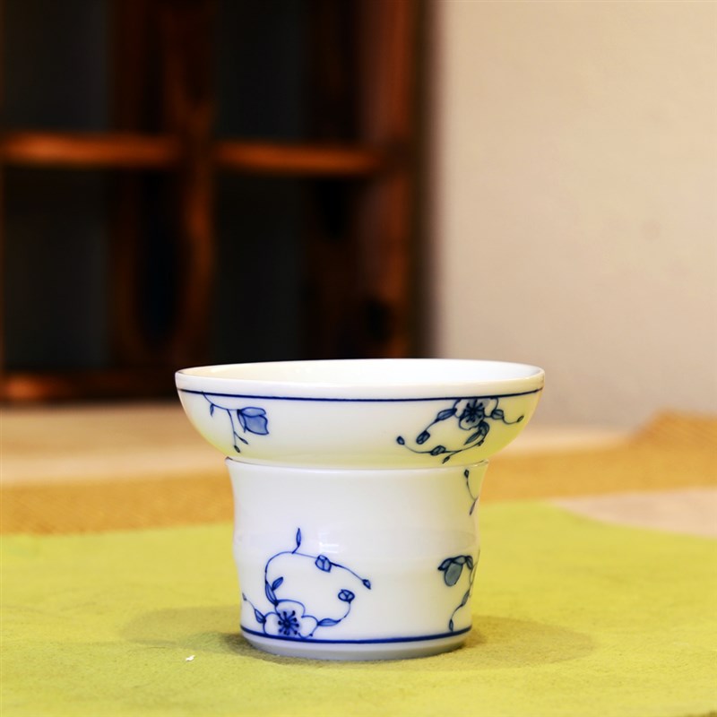 釉下手绘梅花陶瓷茶具配件茶漏茶滤高档茶叶过滤器超细茶水分离器