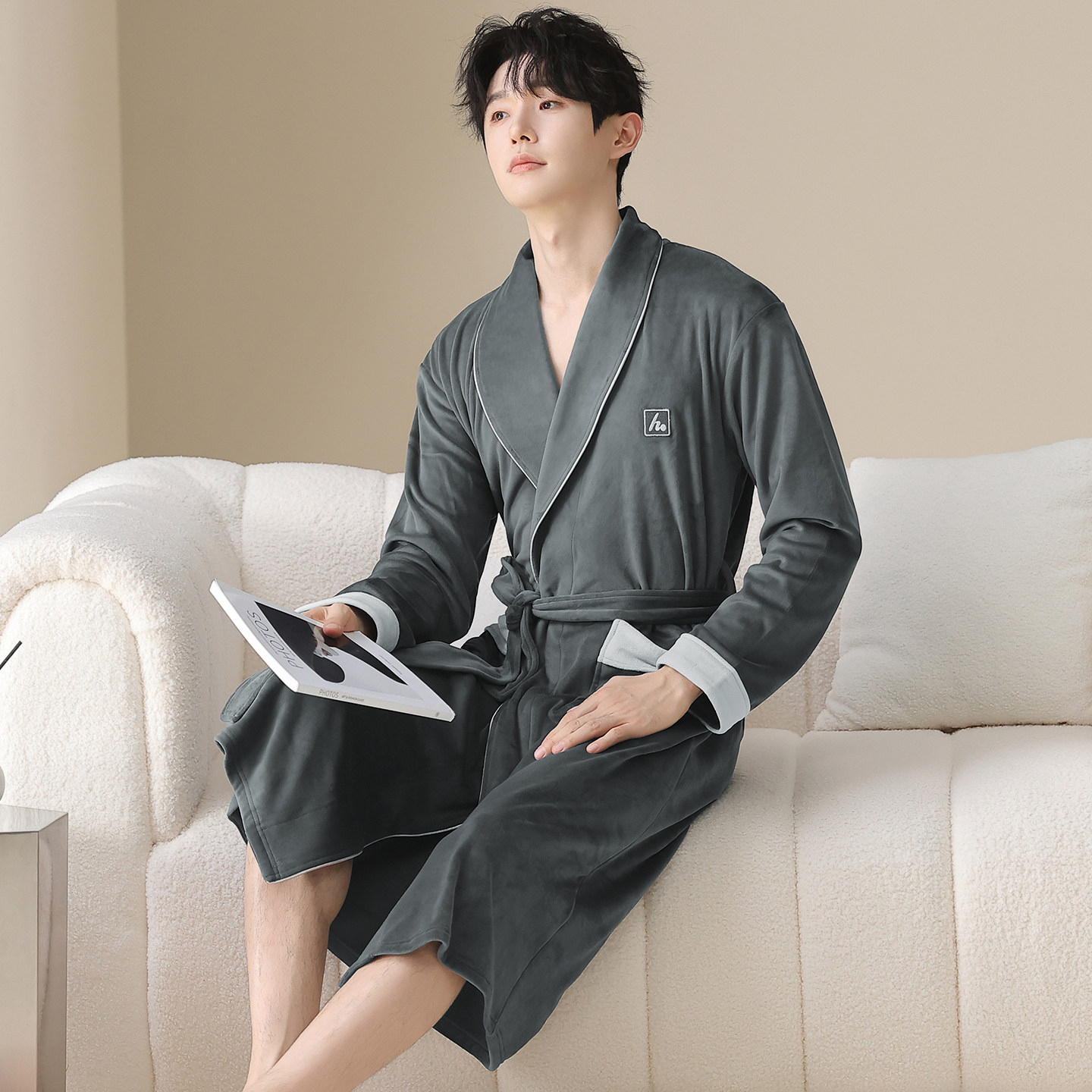 2025款加厚加绒长款海岛绒睡袍