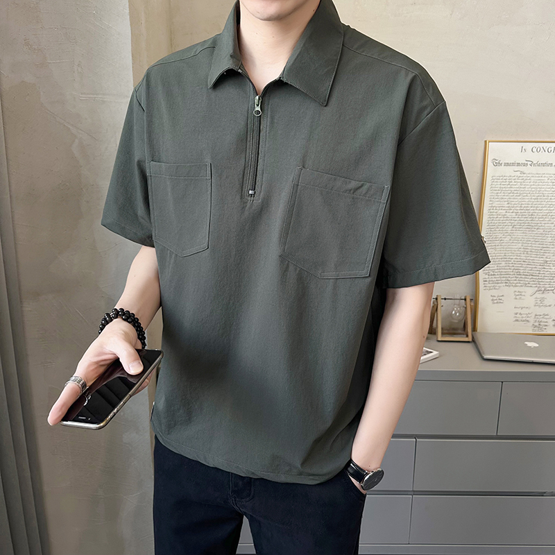 双口袋短袖衬衫男士pol夏