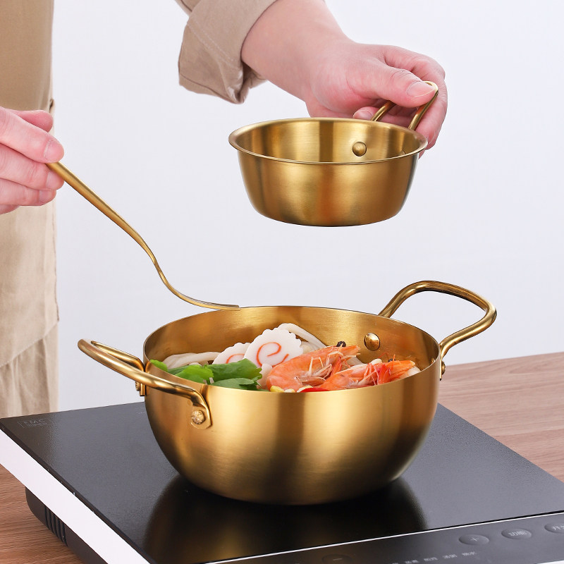 韩式泡面锅家用不锈钢汤锅煮方便面锅拉面锅电磁炉创意双耳小煮锅