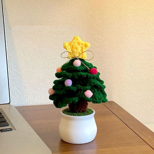 DIY钩织圣诞树盆栽成品毛线编织材料包圣诞节手工礼物桌面车摆件