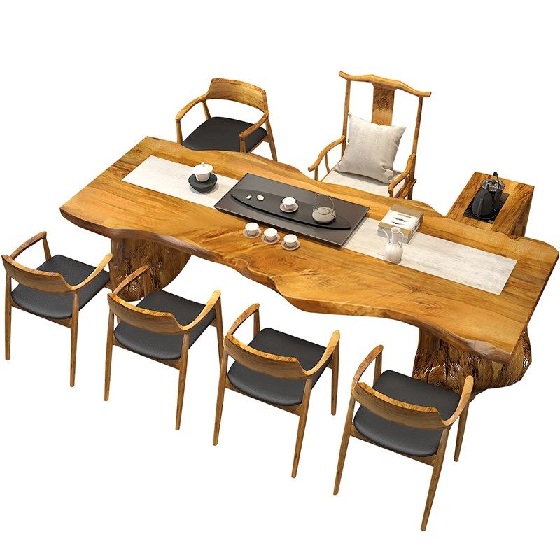 整板实木茶桌椅组合新中式功夫茶台家用会客喝茶桌一桌五椅办公室