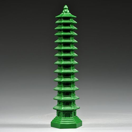 绿色木雕刻13层文昌塔摆件木头文昌塔十三层家居客厅办公室装饰品