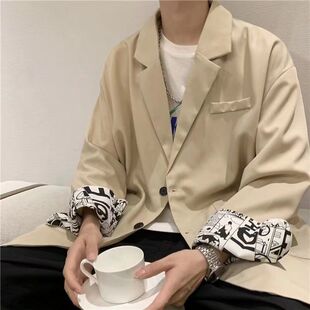 春秋款 外套男 显瘦印花通勤小西服男潮流百搭休闲帅气潮牌西装