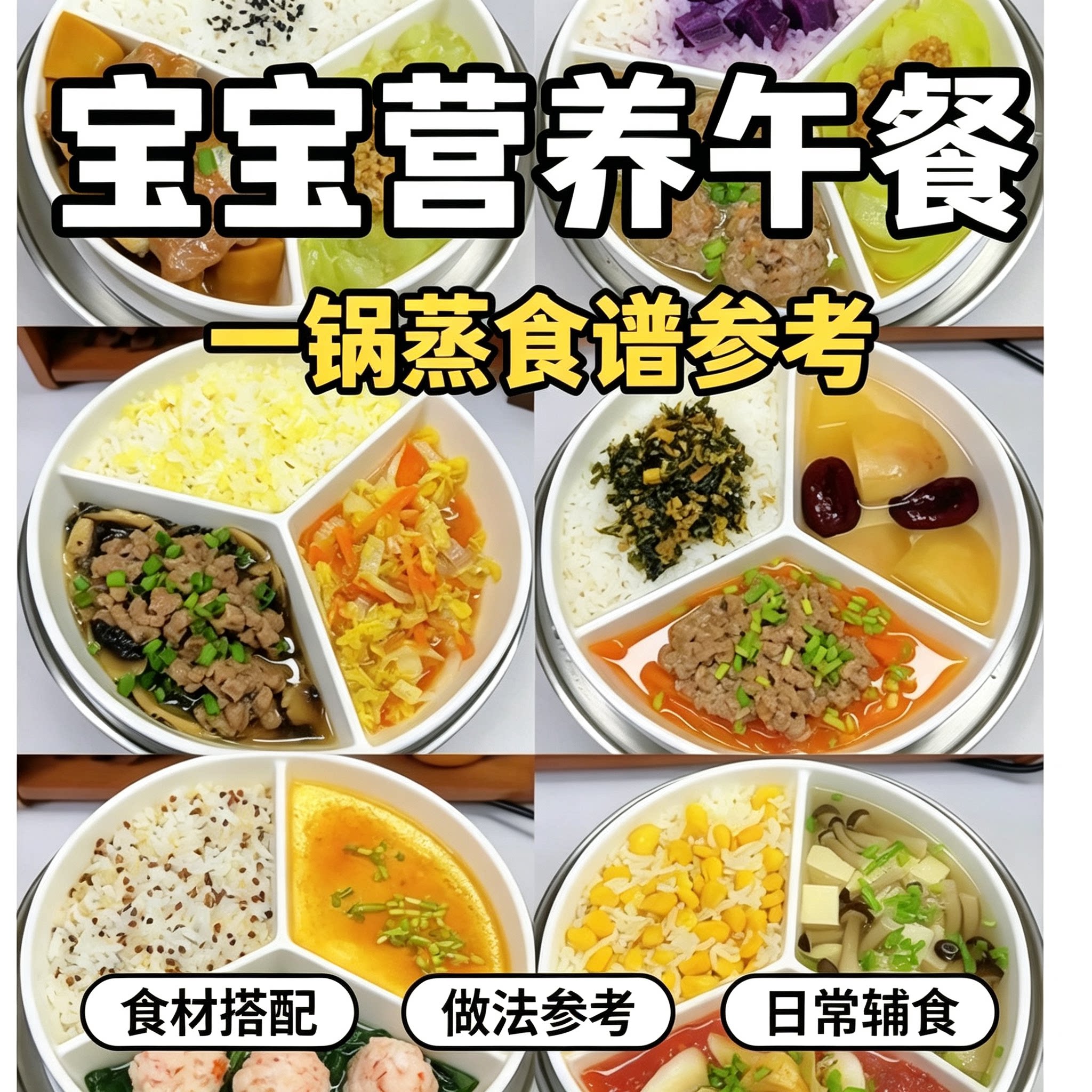 宝宝营养午餐一锅蒸食谱婴幼儿辅食食材搭配日常辅食做法参考资料