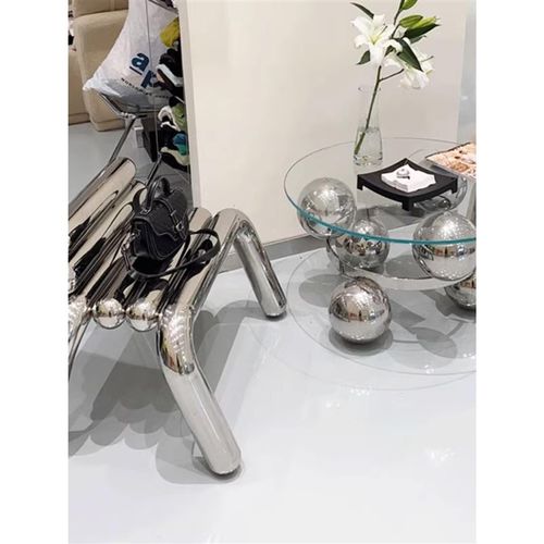 网红不锈钢凳子椅子简约玻璃茶几创意亚克力桌子金属设计会客边几