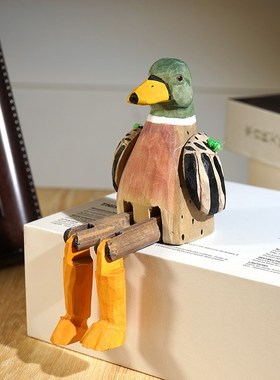 大长腿鸭子手工木雕小摆件木质雕刻趣味搞怪办公室桌面装饰品礼物