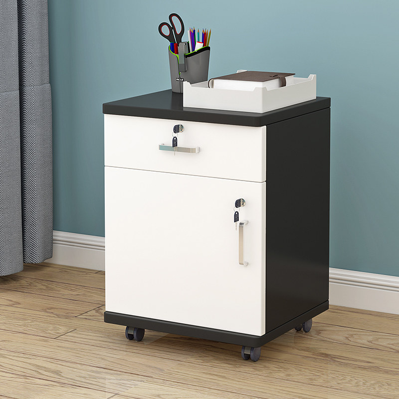 木质办公柜落地式文件柜带锁三抽屉资料柜储物移动矮柜桌下小柜子