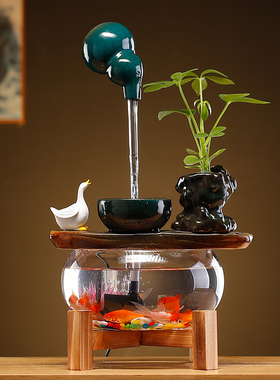 循环流水器生财摆件客厅家居创意桌面玻璃鱼缸景观办公室开业礼品