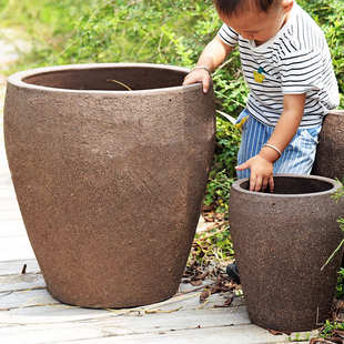 高端手工陶复古径磨砂花盆栽树缸粗大落地陶罐特大号大口紫砂组