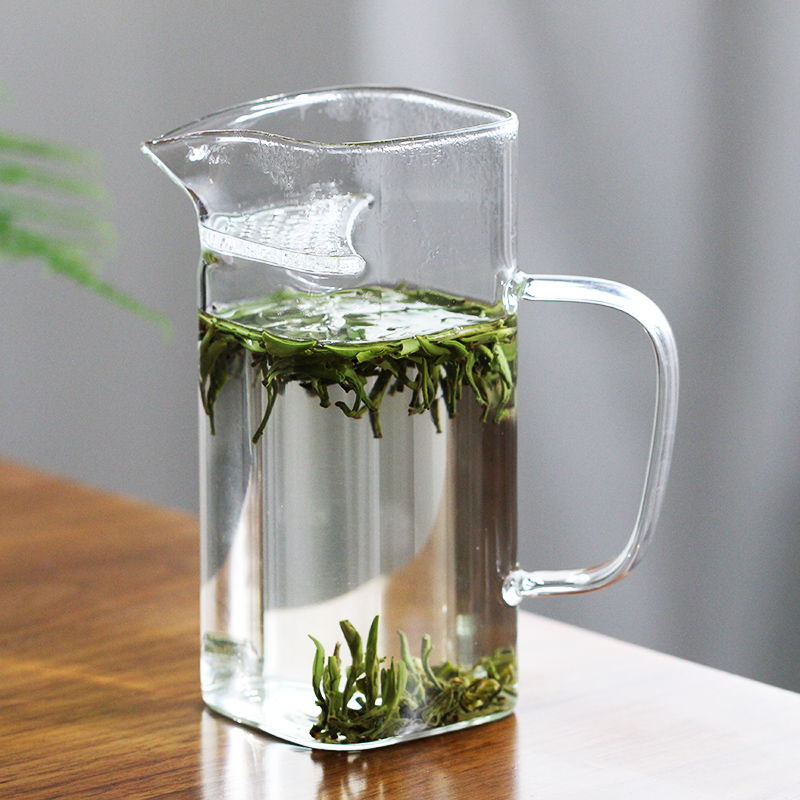 方形月牙公道杯茶漏一体耐热玻璃公杯加厚分茶器绿茶杯带滤网公杯