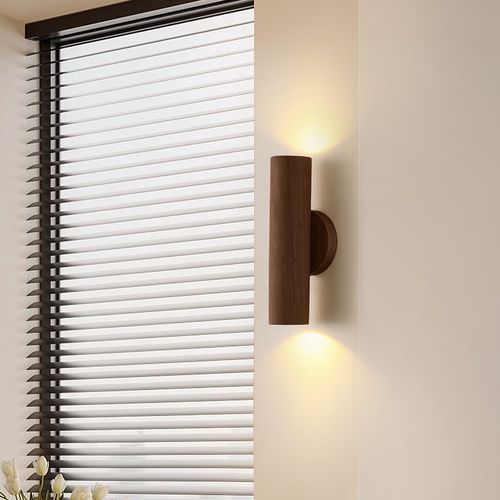 胡桃木色壁灯护眼卧室床头书房楼梯过道阳台中古风新中式复古灯具