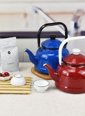珐琅搪瓷烧水壶纯蓝纯红色出口土耳其情侣款家用欧式新款古钟壶