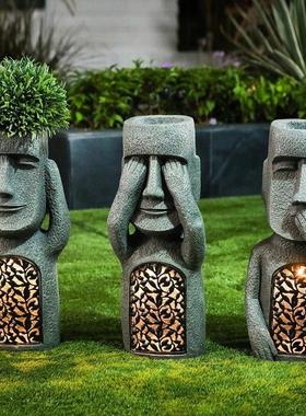 小院装饰摆件树脂复活节岛花盆工艺品花园阳台庭院石头人园林造景