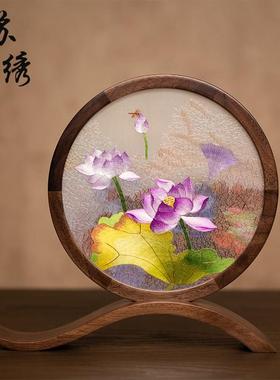 苏绣摆件纯手工双面绣工艺礼品新中式家居刺绣装饰摆台纪念礼物