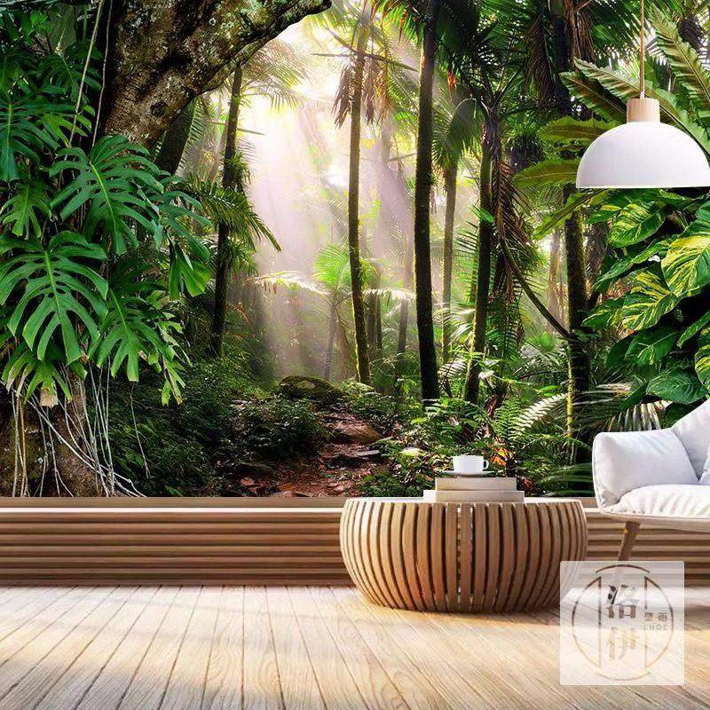 森林壁纸热带雨林3d丛林绿植绿色植物壁画树林墙布大自然背景墙纸