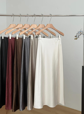 深圳南油进口三醋酸缎面斜裁鱼尾半身裙高腰a字百搭显瘦长裙女