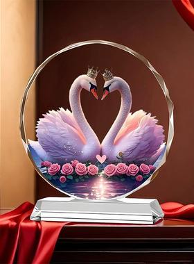 百年好合水晶摆件一对天鹅家居装饰客厅新房送礼开业入宅乔迁礼品