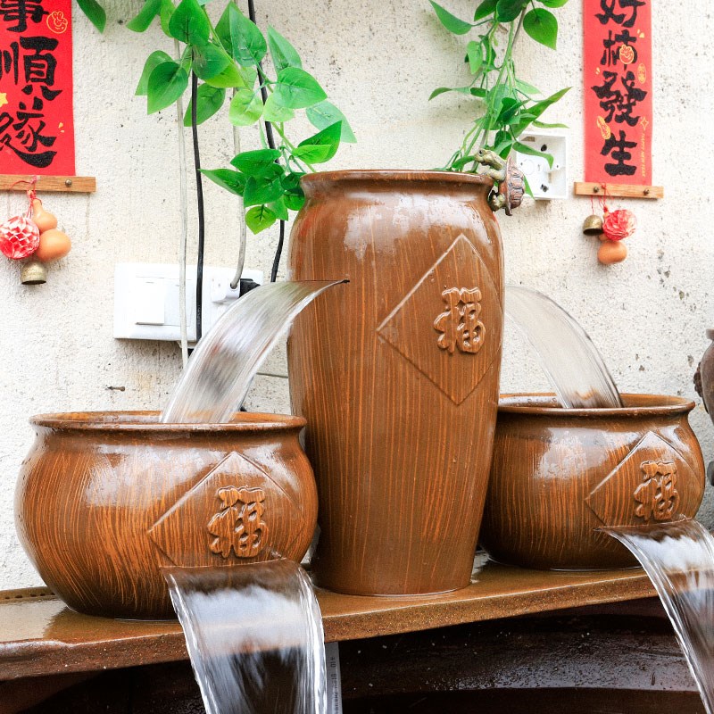 循环水养鱼古法鱼缸流p水陶罐瀑布全套造景生态覆古过滤器摆件鱼