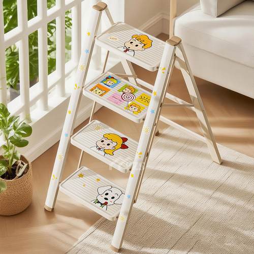 奶油风梯子家用折叠梯伸缩室内加厚多功能人字梯小型楼梯轻便爬梯