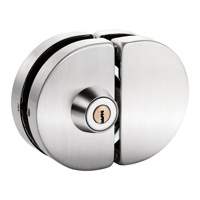 不锈钢双开玻璃门锁免开孔办公室商铺锁具加厚无框锁推拉门中央锁