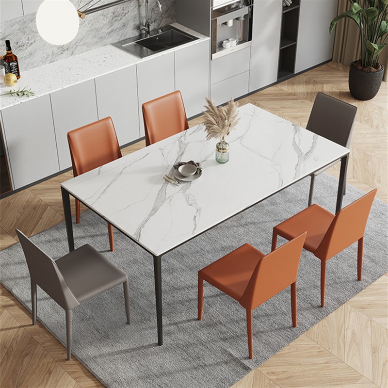 轻奢岩板餐桌现代简约家用小户型极简饭桌长方形铝合金餐桌椅组合
