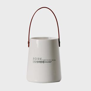 皮革手提陶瓷筷子筒收纳罐筷勺叉餐具收纳筒厨房收纳筷子笼