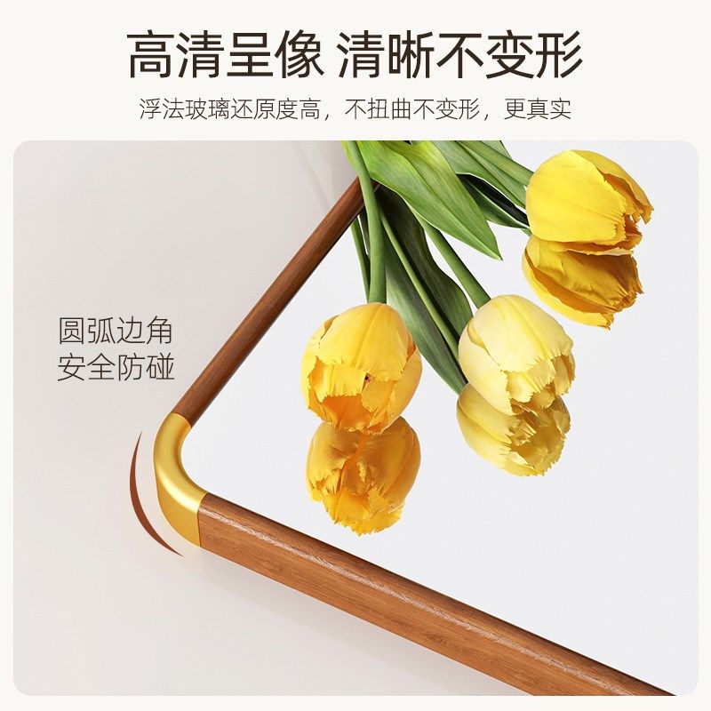 中式实木铜角全身落地镜子家用卧室复古挂墙全身高级感立式穿衣镜