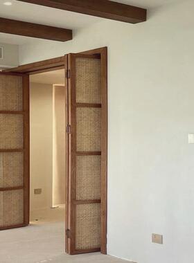 藤编门日式拉门隐形门隔断移门厨房卧室门实木折叠门衣柜门柜门