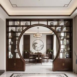 实木月洞门博古架新中式客厅圆洞门隔断花格月亮门展示柜玄关拱门