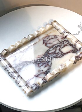 轻奢天然紫色大理石家居托盘茶几茶盘香薰摆件托盘咖啡店桌面装饰