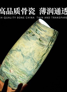 莫奈-睡莲高档花瓶骨瓷轻奢风家居装饰品现在复古高级感客厅摆件