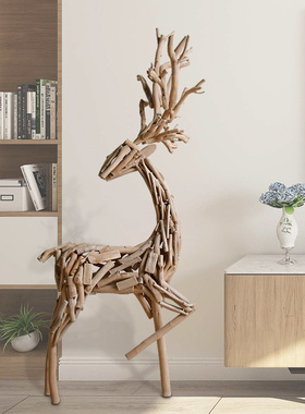 木质大鹿雕塑落地别墅橱窗摆件民宿手工轻奢开业送礼户外家居装饰