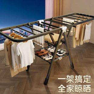 家用落地式 免安装 晾衣架阳台室内外晾衣杆可移动多功能折叠晒衣架