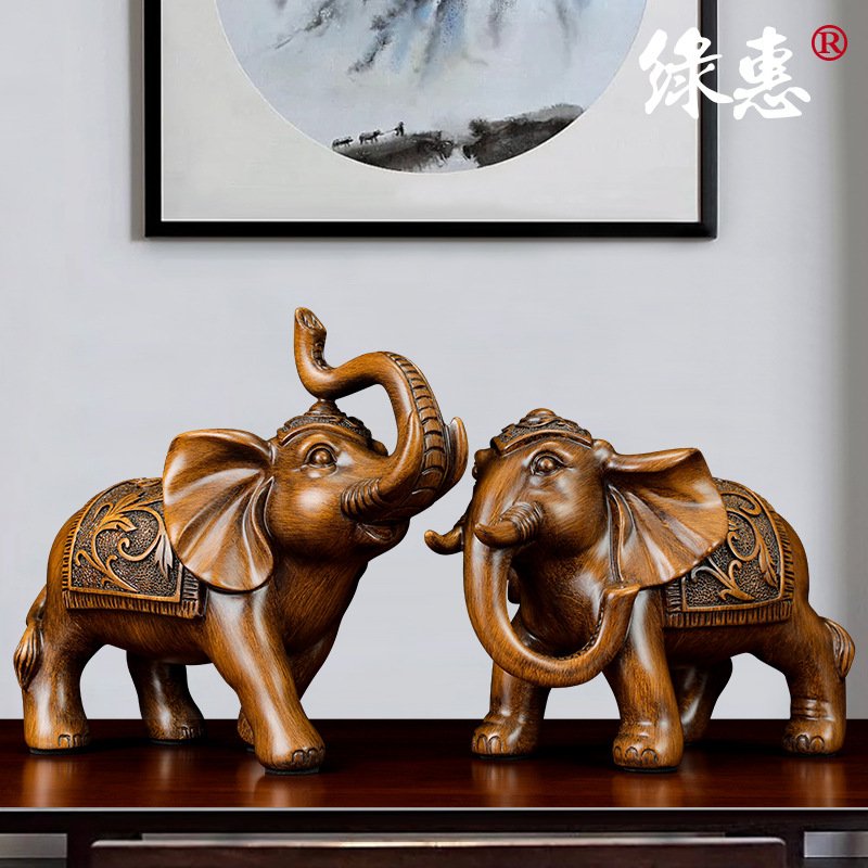 中式吉祥纳福大象摆件一对客厅酒柜办公室装饰品摆件开业礼品