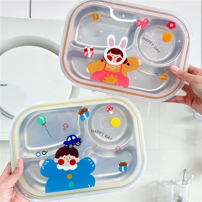 小可爱的餐具!316不锈t钢分格饭盒小学生专用上学大容量备菜餐盒