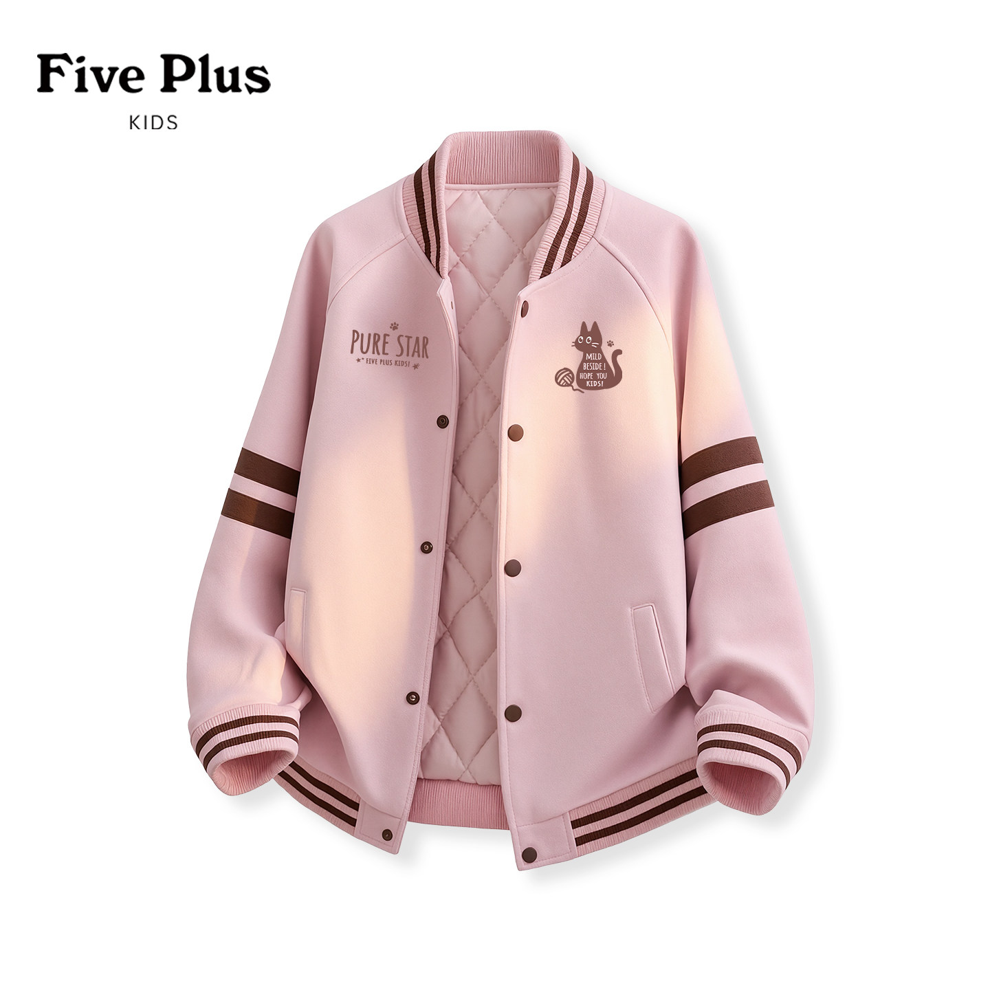 Five Plus女童秋冬款夹棉外套2026新款女大童上衣儿童冬装棒球服