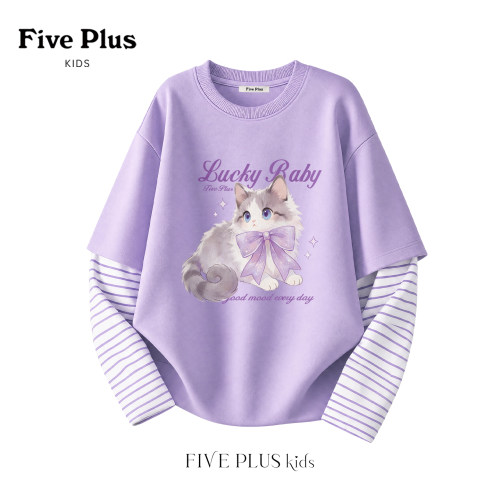Five Plus女童秋装t恤2026新款童装青少年运动长袖上衣儿童衣服