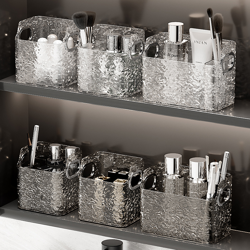 冰川纹化妆室镜柜收纳盒化妆品浴室柜收纳口红卸妆棉面膜分格整理