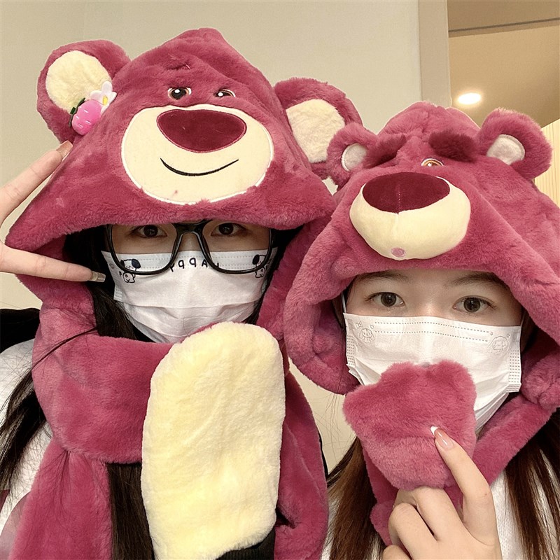 秋冬帽子冬季女加厚护颈保暖围巾户外防风专用三件套冬天手套一体