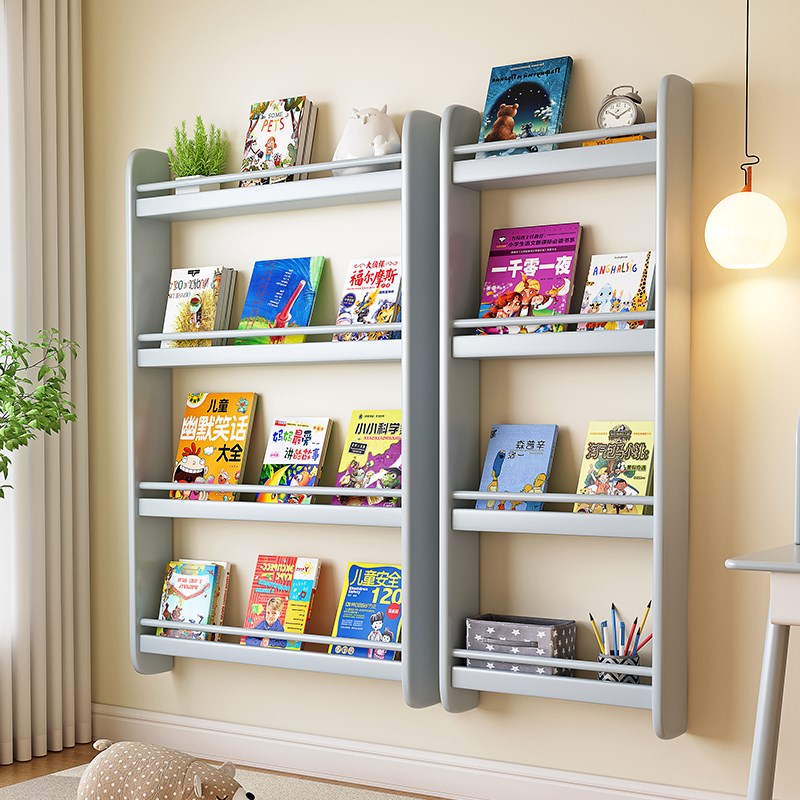 全实木儿童书架绘本架家用壁挂墙上收纳置物落地书柜幼儿园书架子