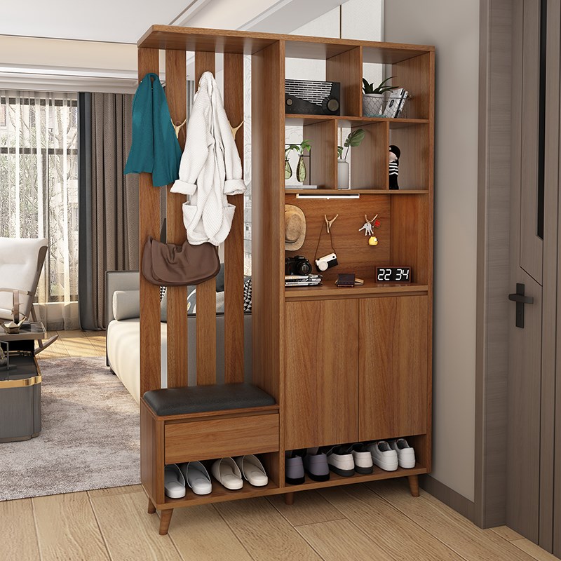 新中式隔断鞋柜挂衣架一体客厅屏风装饰柜入户换鞋凳高立式储物柜
