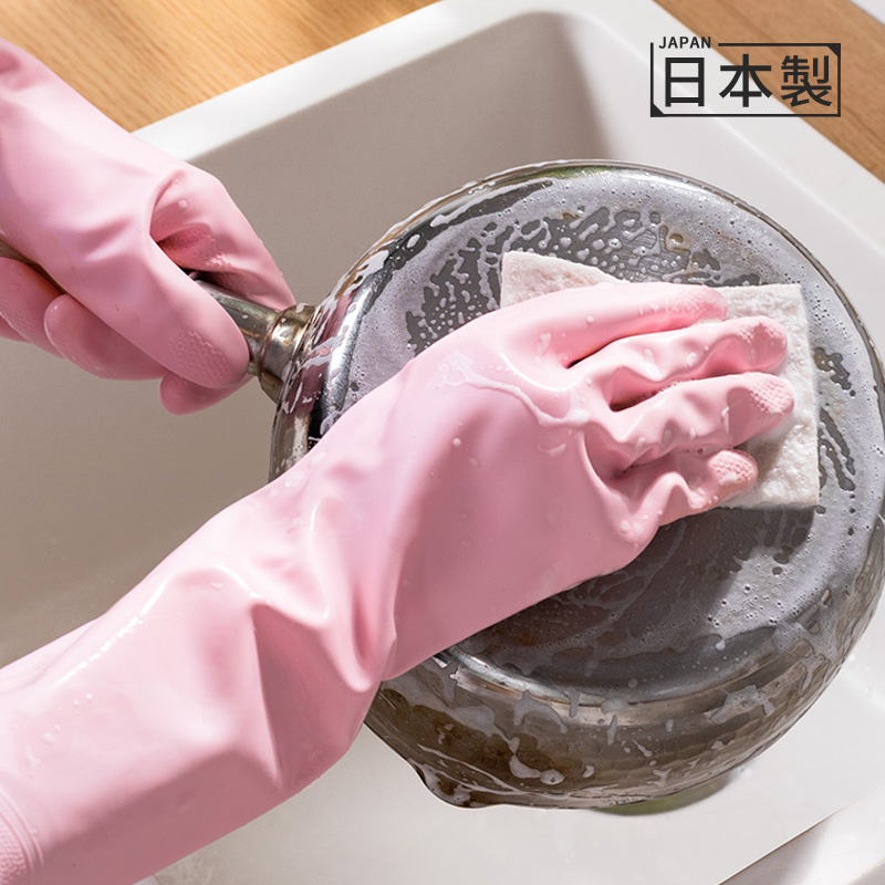 日本进口厨房洗碗手套女冬季厚加绒防水洗衣服耐用型清洁家务手套