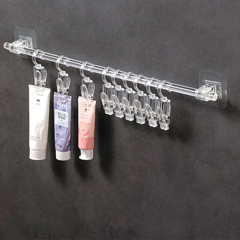 浴室牙膏挂架置物架毛巾挂夹子亚克力透明杆挂钩洗面奶壁挂免打孔