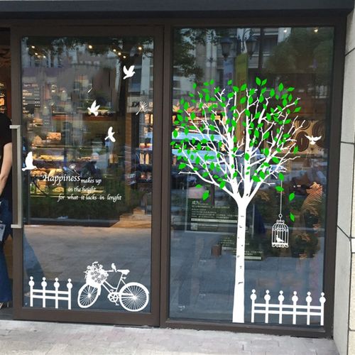 创意爱心树墙贴纸推拉门装饰奶茶咖啡饭店铺橱窗墙壁玻璃门墙贴画