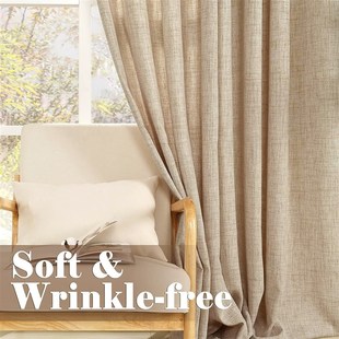 日式加厚棉麻半遮光窗帘纱帘透光不透人纱帘客厅阳台卧室书房隔断